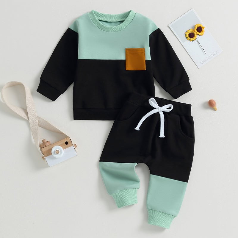 Giggles And Grab Lioraitiin baby boy pants set Lioraitiin 0-3 Years Baby Boy 2PCS Autumn Pants Set – Contrast Color Long Sleeve Sweatshirt & Sweatpants Clothes"