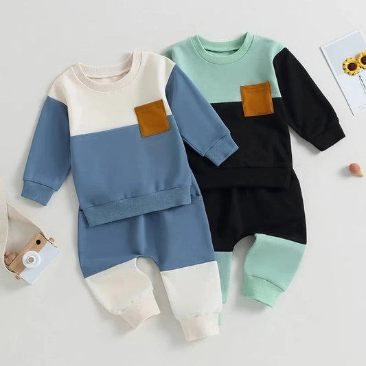Giggles And Grab Lioraitiin baby boy pants set Lioraitiin 0-3 Years Baby Boy 2PCS Autumn Pants Set – Contrast Color Long Sleeve Sweatshirt & Sweatpants Clothes"