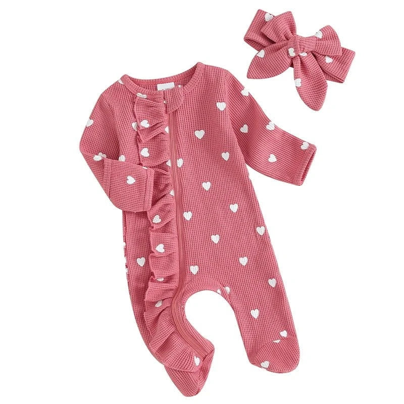Giggles And Grab lioraitiin baby girl valentines day ruffle Lioraitiin 0-6M Baby Girl Valentine's Day Ruffle Heart Romper & Headband Set"