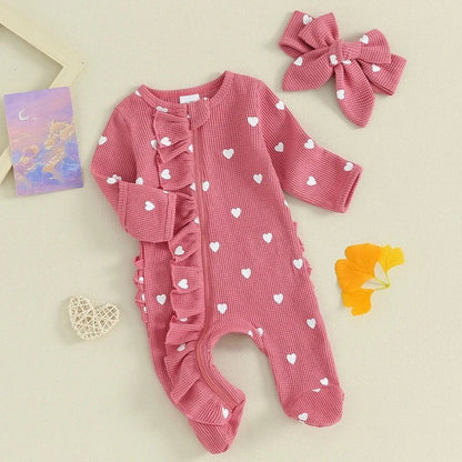 Giggles And Grab lioraitiin baby girl valentines day ruffle Lioraitiin 0-6M Baby Girl Valentine's Day Ruffle Heart Romper & Headband Set"