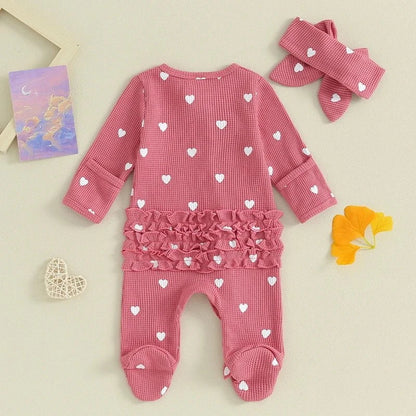 Giggles And Grab lioraitiin baby girl valentines day ruffle Lioraitiin 0-6M Baby Girl Valentine's Day Ruffle Heart Romper & Headband Set"