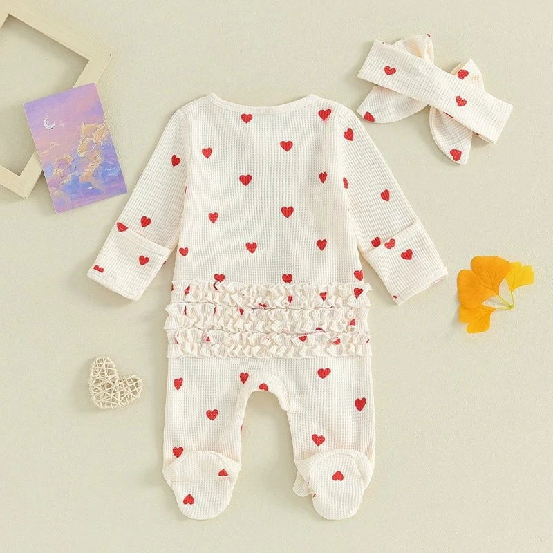Giggles And Grab lioraitiin baby girl valentines day ruffle Lioraitiin 0-6M Baby Girl Valentine's Day Ruffle Heart Romper & Headband Set"