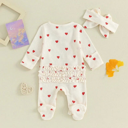 Giggles And Grab lioraitiin baby girl valentines day ruffle Lioraitiin 0-6M Baby Girl Valentine's Day Ruffle Heart Romper & Headband Set"
