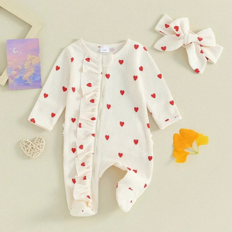 Giggles And Grab lioraitiin baby girl valentines day ruffle Lioraitiin 0-6M Baby Girl Valentine's Day Ruffle Heart Romper & Headband Set"