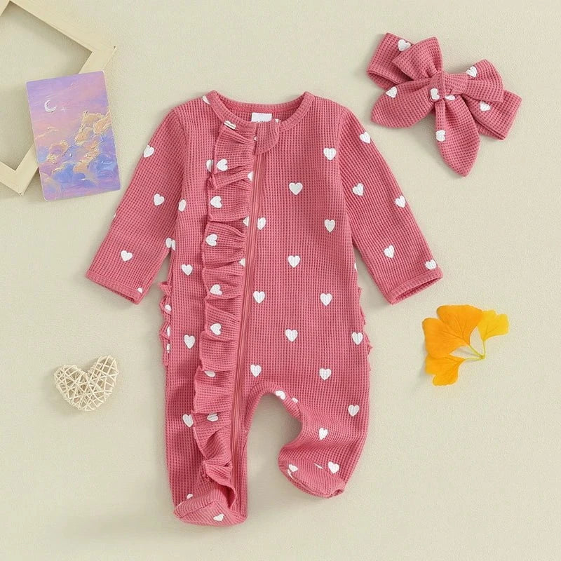 Giggles And Grab lioraitiin baby girl valentines day ruffle Lioraitiin 0-6M Baby Girl Valentine's Day Ruffle Heart Romper & Headband Set"