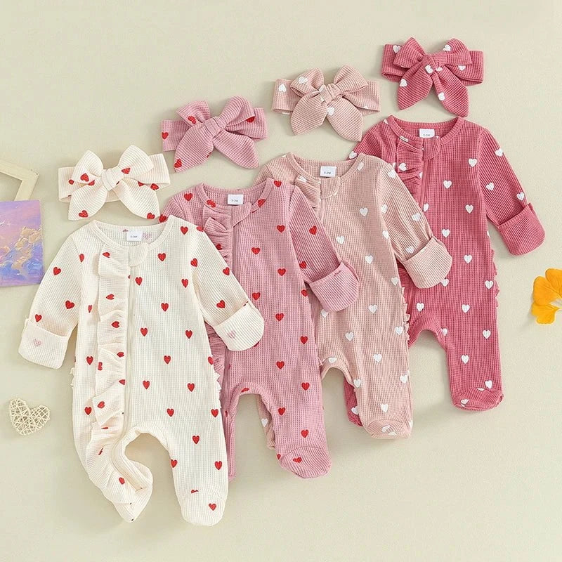 Giggles And Grab lioraitiin baby girl valentines day ruffle Lioraitiin 0-6M Baby Girl Valentine's Day Ruffle Heart Romper & Headband Set"
