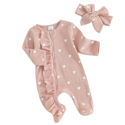 Giggles And Grab lioraitiin baby girl valentines day ruffle MULTI / newborn / United States Lioraitiin 0-6M Baby Girl Valentine's Day Ruffle Heart Romper & Headband Set"