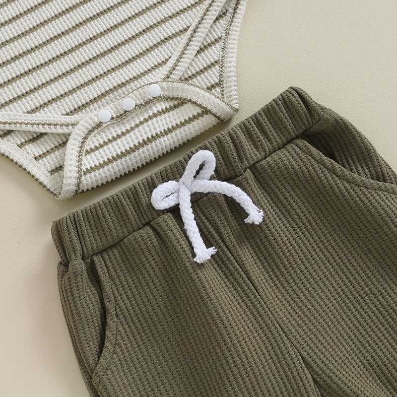 Giggles And Grab Lioraitiin Newborn baby boy & girl fall winter clothes Lioraitiin 0-18M Newborn Baby Boy Girl Fall Winter Clothes – Waffle Knit Striped Romper & Long Pants Set, Home Outfit"