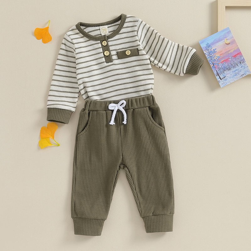 Giggles And Grab Lioraitiin Newborn baby boy & girl fall winter clothes Lioraitiin 0-18M Newborn Baby Boy Girl Fall Winter Clothes – Waffle Knit Striped Romper & Long Pants Set, Home Outfit"