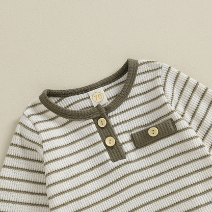 Giggles And Grab Lioraitiin Newborn baby boy & girl fall winter clothes Lioraitiin 0-18M Newborn Baby Boy Girl Fall Winter Clothes – Waffle Knit Striped Romper & Long Pants Set, Home Outfit"