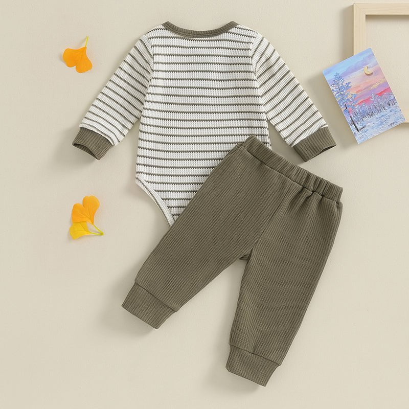 Giggles And Grab Lioraitiin Newborn baby boy & girl fall winter clothes Lioraitiin 0-18M Newborn Baby Boy Girl Fall Winter Clothes – Waffle Knit Striped Romper & Long Pants Set, Home Outfit"