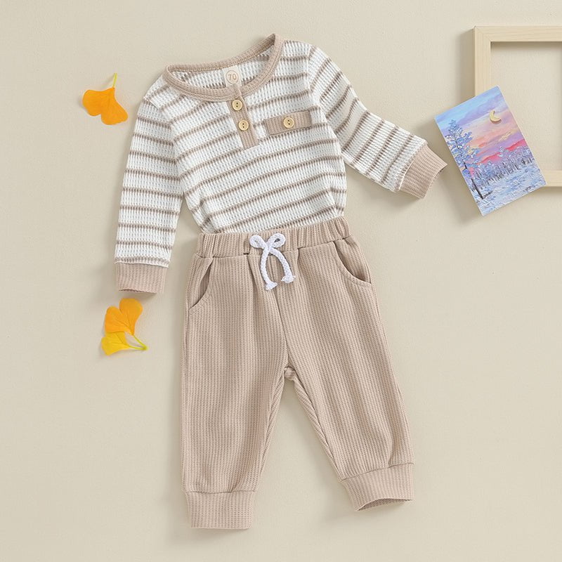 Giggles And Grab Lioraitiin Newborn baby boy & girl fall winter clothes Lioraitiin 0-18M Newborn Baby Boy Girl Fall Winter Clothes – Waffle Knit Striped Romper & Long Pants Set, Home Outfit"