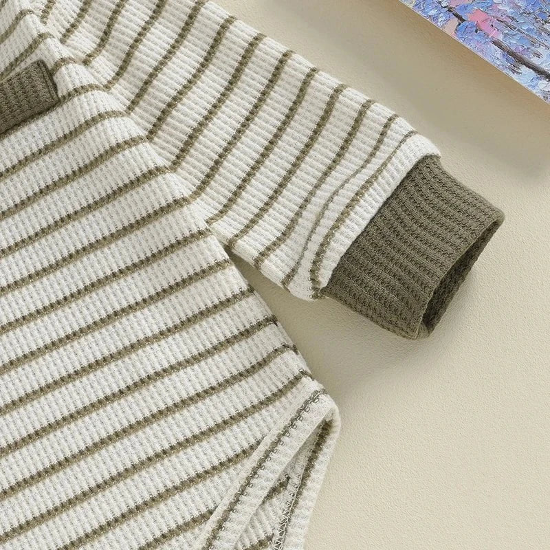 Giggles And Grab Lioraitiin Newborn baby boy & girl fall winter clothes Lioraitiin 0-18M Newborn Baby Boy Girl Fall Winter Clothes – Waffle Knit Striped Romper & Long Pants Set, Home Outfit"