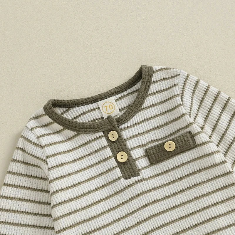 Giggles And Grab Lioraitiin Newborn baby boy & girl fall winter clothes Lioraitiin 0-18M Newborn Baby Boy Girl Fall Winter Clothes – Waffle Knit Striped Romper & Long Pants Set, Home Outfit"