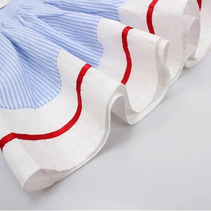 New Summer Embroidery Cherry Turn-Down Collar Sleeveless Striped Dress Cotton Infant Princess Dress Toddler Girls Clothes - Giggles And Grab