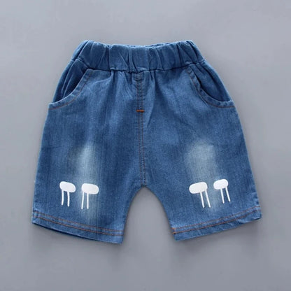 Giggles And Grab New Summer  Hot Sale Toddler Kids Baby Boys Shirt Cartoon Tops Denim Shorts Pants Outfits Set Baby Clothes
