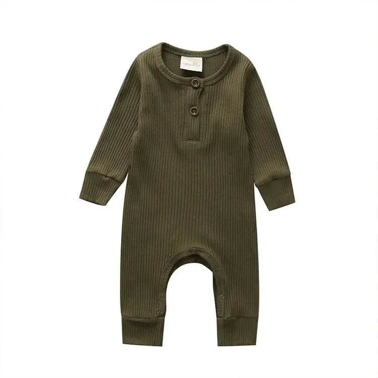 Summer Unisex Newborn Baby Clothes Solid Color Baby Rompers Cotton Long Sleeve Toddler Romper Infant Clothing 3-18 Months - Giggles And Grab