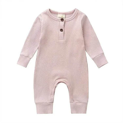 Summer Unisex Newborn Baby Clothes Solid Color Baby Rompers Cotton Long Sleeve Toddler Romper Infant Clothing 3-18 Months - Giggles And Grab