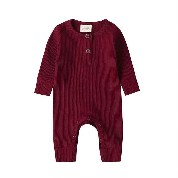Summer Unisex Newborn Baby Clothes Solid Color Baby Rompers Cotton Long Sleeve Toddler Romper Infant Clothing 3-18 Months - Giggles And Grab
