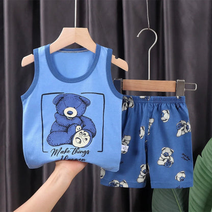 Giggles And Grab style 1 / 8T 2PCS Children Sets Kids Clothes Vest Suit  Summer Children Clothing baby Cotton T-Shirts Shorts Tank Top  Boys Girls Sleeveless