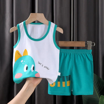 Giggles And Grab style 2 / 8T 2PCS Children Sets Kids Clothes Vest Suit  Summer Children Clothing baby Cotton T-Shirts Shorts Tank Top  Boys Girls Sleeveless