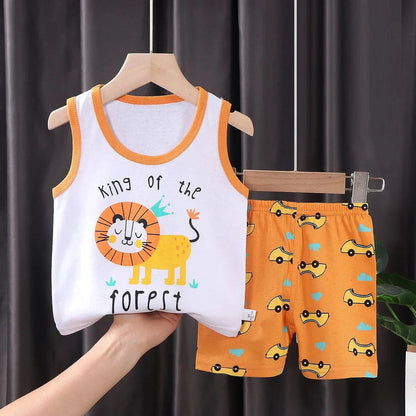 Giggles And Grab style 3 / 8T 2PCS Children Sets Kids Clothes Vest Suit  Summer Children Clothing baby Cotton T-Shirts Shorts Tank Top  Boys Girls Sleeveless