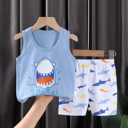 Giggles And Grab style 4 / 8T 2PCS Children Sets Kids Clothes Vest Suit  Summer Children Clothing baby Cotton T-Shirts Shorts Tank Top  Boys Girls Sleeveless