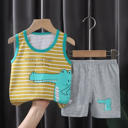 Giggles And Grab style 6 / 8T 2PCS Children Sets Kids Clothes Vest Suit  Summer Children Clothing baby Cotton T-Shirts Shorts Tank Top  Boys Girls Sleeveless