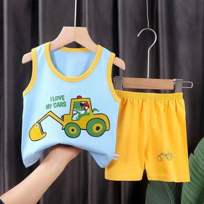 Giggles And Grab style 8 / 8T 2PCS Children Sets Kids Clothes Vest Suit  Summer Children Clothing baby Cotton T-Shirts Shorts Tank Top  Boys Girls Sleeveless