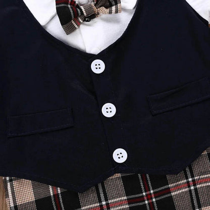 Summer Newborn Baby Romper Infant Boy Gentleman Suit Formal Bow Tie Romper Jumpsuit Baby Boy Clothes Outfits 0-3T - Giggles And Grab