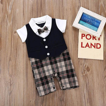 Summer Newborn Baby Romper Infant Boy Gentleman Suit Formal Bow Tie Romper Jumpsuit Baby Boy Clothes Outfits 0-3T - Giggles And Grab