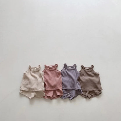 Giggles And Grab Summer set for girls 2025 Summer New Baby Sleeveless Clothes Set Solid Infant Sling Vest + Shorts 2pcs Suit Boy Girl Thin Cotton Toddler Outfits"