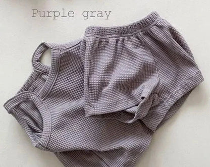 Giggles And Grab Summer set for girls purple / 9M  73cm 2025 Summer New Baby Sleeveless Clothes Set Solid Infant Sling Vest + Shorts 2pcs Suit Boy Girl Thin Cotton Toddler Outfits"