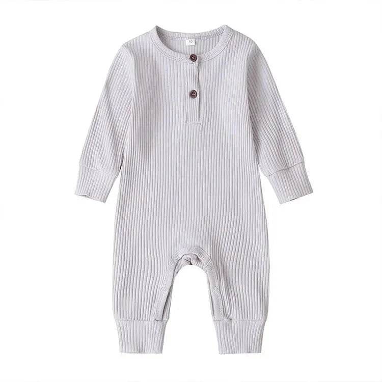 Summer Unisex Newborn Baby Clothes Solid Color Baby Rompers Cotton Long Sleeve Toddler Romper Infant Clothing 3-18 Months - Giggles And Grab