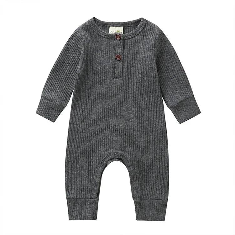 Summer Unisex Newborn Baby Clothes Solid Color Baby Rompers Cotton Long Sleeve Toddler Romper Infant Clothing 3-18 Months - Giggles And Grab