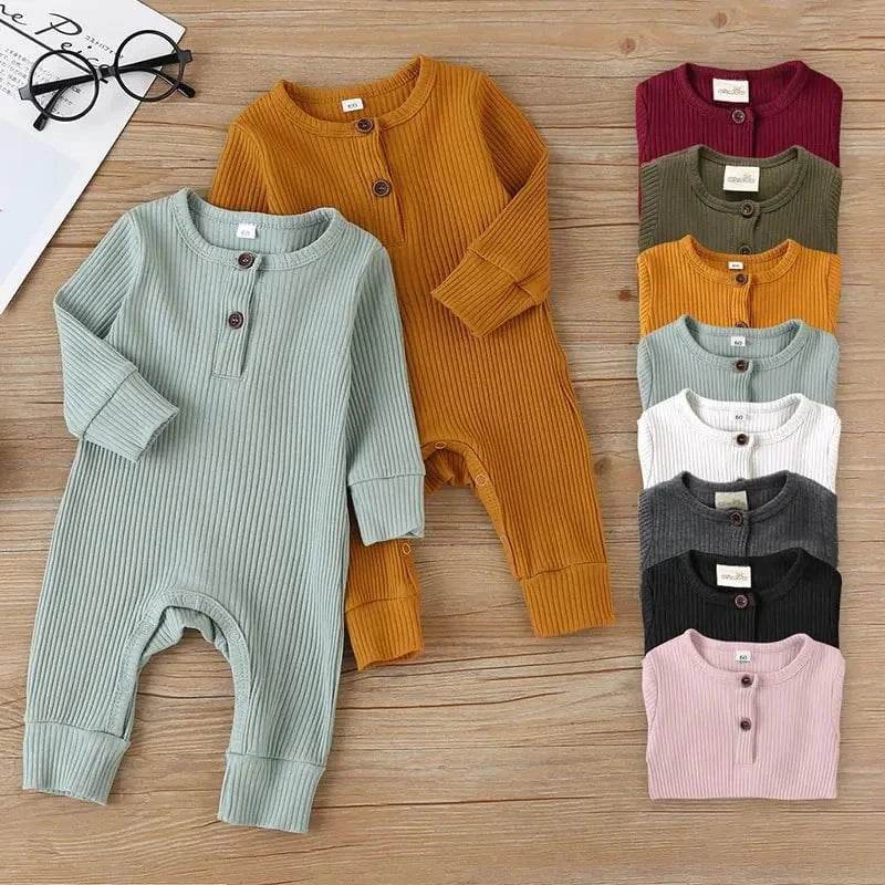 Summer Unisex Newborn Baby Clothes Solid Color Baby Rompers Cotton Long Sleeve Toddler Romper Infant Clothing 3-18 Months - Giggles And Grab