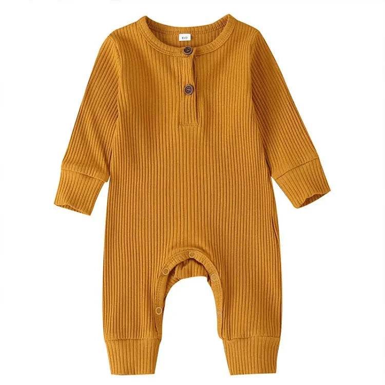 Summer Unisex Newborn Baby Clothes Solid Color Baby Rompers Cotton Long Sleeve Toddler Romper Infant Clothing 3-18 Months - Giggles And Grab