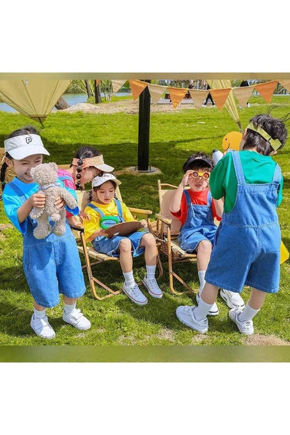 T-Shirt & Denim Blue Bib Shorts – Jeans Overalls for Boys & Girls - Giggles And Grab