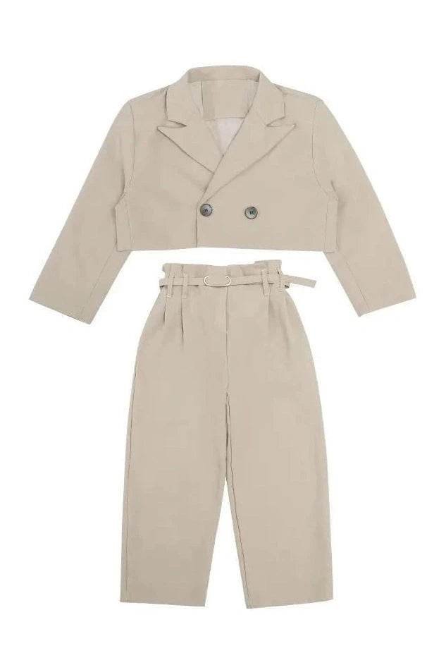 Teenage Girl Blazer Suit Set – 3-Piece Spring & Autumn Clothing Set with Jacket, Pants & Belt - Giggles And Grab
