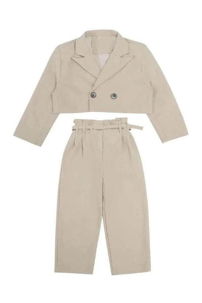 Teenage Girl Blazer Suit Set – 3-Piece Spring & Autumn Clothing Set with Jacket, Pants & Belt - Giggles And Grab