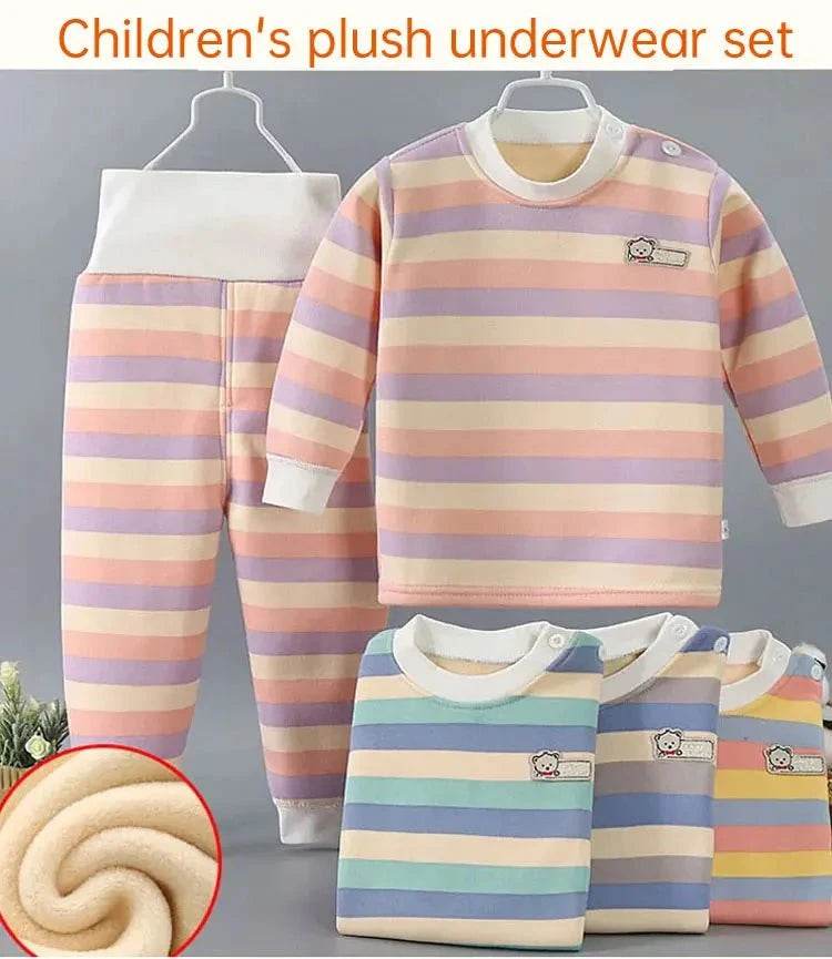 Thicken Warm Plush Children Sets Kids Clothes Boy Girl Underwear Suits Autumn Winter Children Clothing - Giggles And Grab