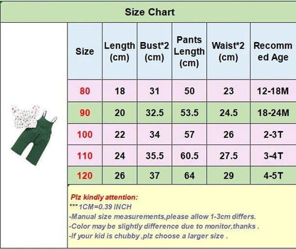 Toddler Girl Set 1-5 Years Kids Baby Girl Clothes Set Floral Print Lotus Leaf Short Top + Suspender Pant Fashion Cute 2PCS Outfit - Giggles And Grab