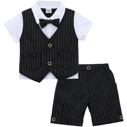 UpBaby Boys Clothing Set – Infant Gentleman Outfit (Top + Shorts) for Baptism, Wedding, Birthday Gift – 2PCS Kids Summer Clothes Suit - Giggles And Grab