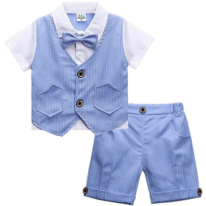 UpBaby Boys Clothing Set – Infant Gentleman Outfit (Top + Shorts) for Baptism, Wedding, Birthday Gift – 2PCS Kids Summer Clothes Suit - Giggles And Grab