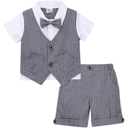 UpBaby Boys Clothing Set – Infant Gentleman Outfit (Top + Shorts) for Baptism, Wedding, Birthday Gift – 2PCS Kids Summer Clothes Suit - Giggles And Grab