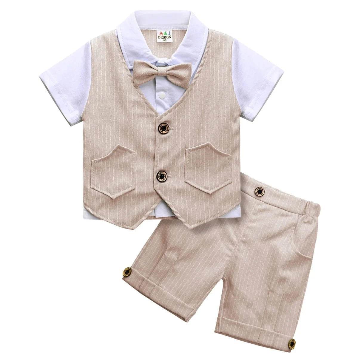 UpBaby Boys Clothing Set – Infant Gentleman Outfit (Top + Shorts) for Baptism, Wedding, Birthday Gift – 2PCS Kids Summer Clothes Suit - Giggles And Grab
