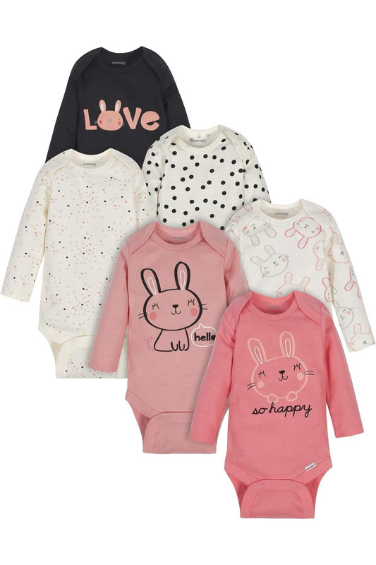 Gigglesandgrab Baby Girls 6-Pack Long Sleeve Bodysuits Bunny Pink / Newborn Baby Girls 6-Pack Long Sleeve Bodysuits - Soft and Comfortable"
