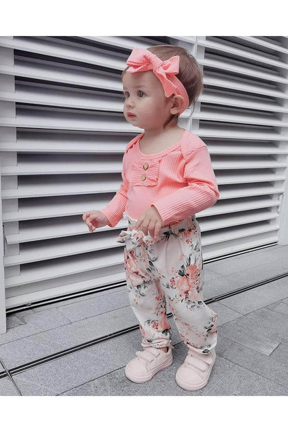 Newborn Baby Girl Romper Onesie and Pants Set – Floral Cotton Outfit for Girls - Giggles And Grab