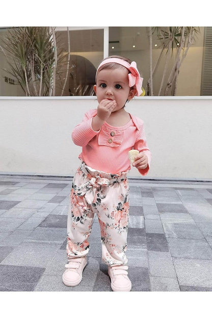 Newborn Baby Girl Romper Onesie and Pants Set – Floral Cotton Outfit for Girls - Giggles And Grab