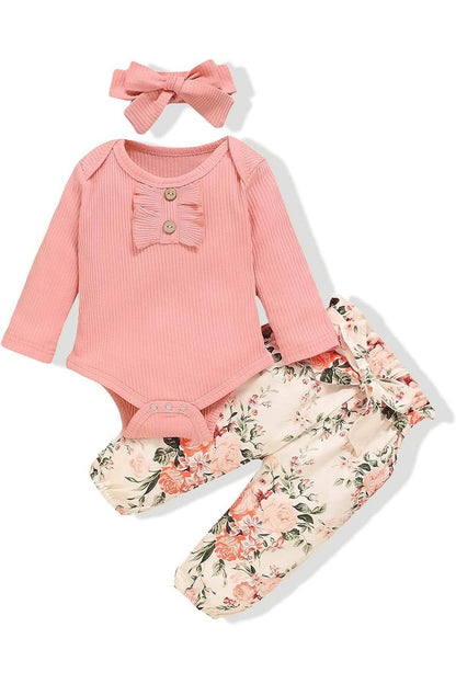 Newborn Baby Girl Romper Onesie and Pants Set – Floral Cotton Outfit for Girls - Giggles And Grab